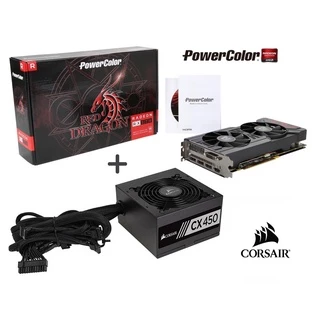 Kit Placa de Vídeo AMD Radeon PowerColor RX 570 4GB + Fonte Corsair CX450 450W CP-9020120-WW