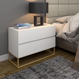 Mesa de cabeceira estilo industrial 2g brancoeros 60cm pés dourado