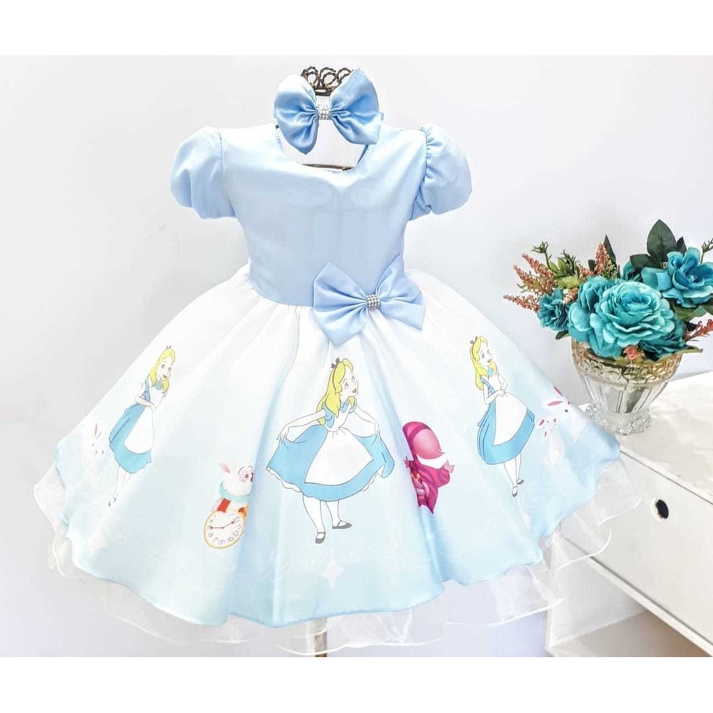 Vestido infantil da alice best sale no pais das maravilhas