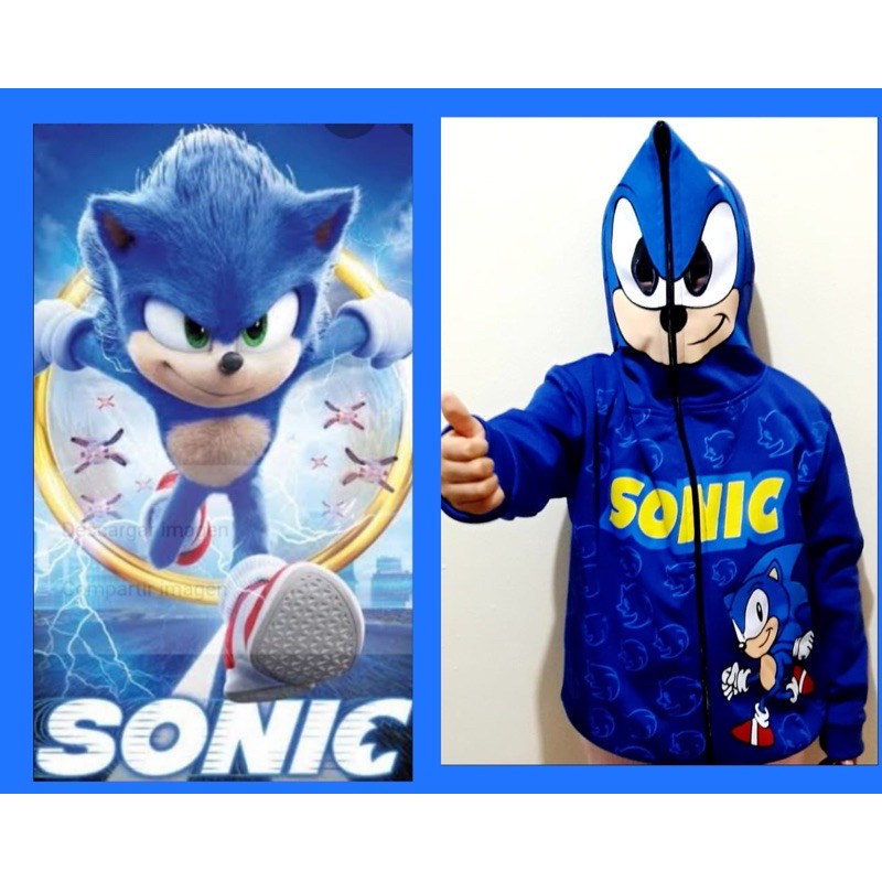 Fantasia Sonic Azul Infantil Original com Máscara