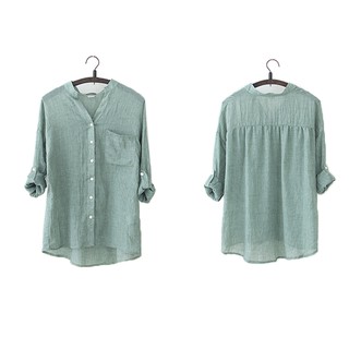 Camisas De Manga Comprida De Linho Feminino Blusas De Algodão Soltas De Pescoço Em V Sólido Casual