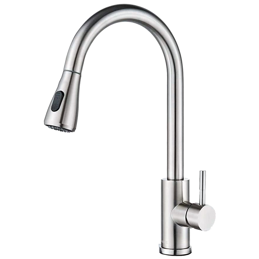Torneira Aço Inox Monocomando com Misturador Duplo Jato para Cozinha Lavatório Bico Extensível