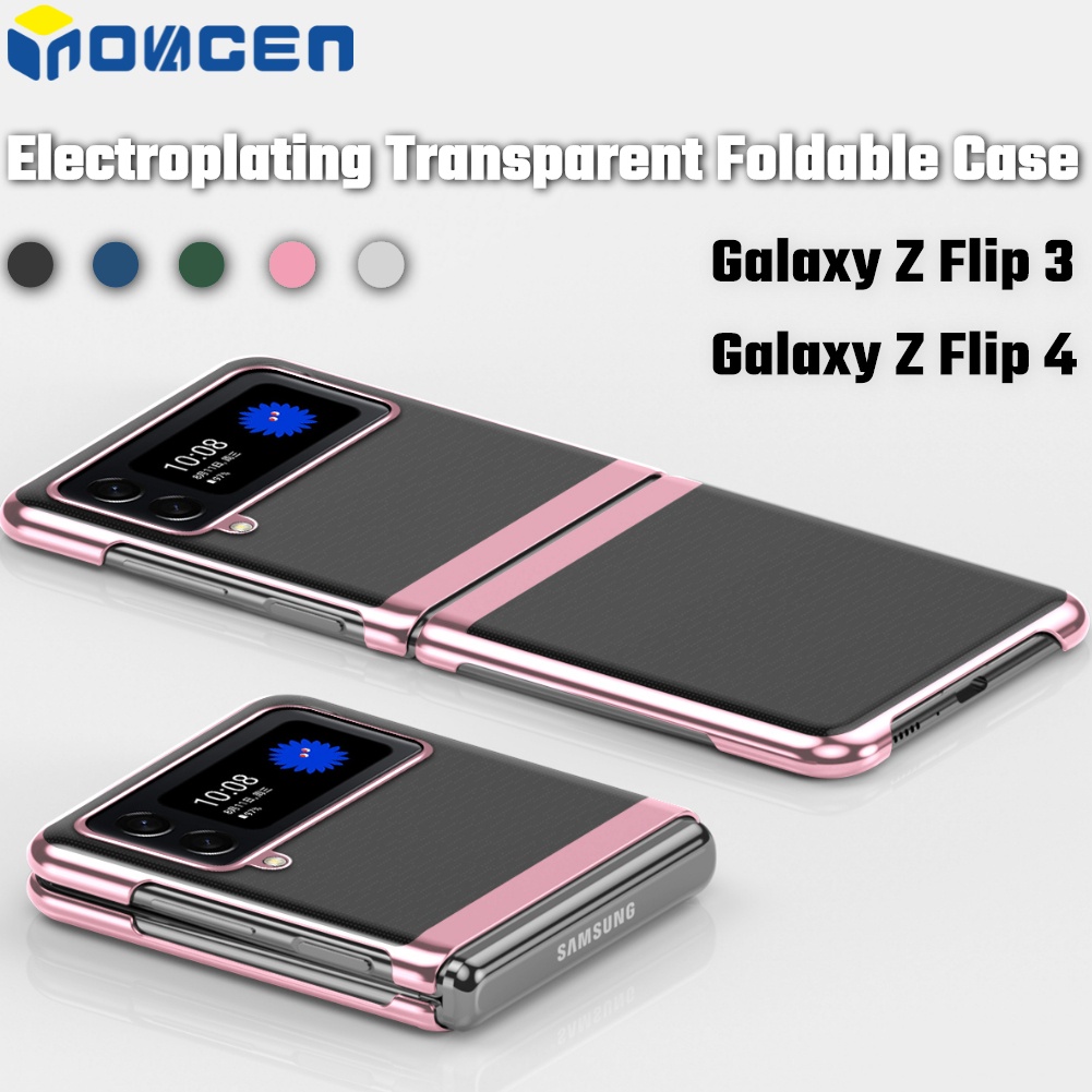 INOVAGEN Para Samsung Galaxy Z Flip 3 4 Capa De Eletrodeposição De Proteção Total Dobrável Com Costas Transparentes , Resistente À Impressão Frita Cores