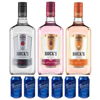 Kit Gin Rock's - Strawberry, Seco E Sunset - 1L + Tônica