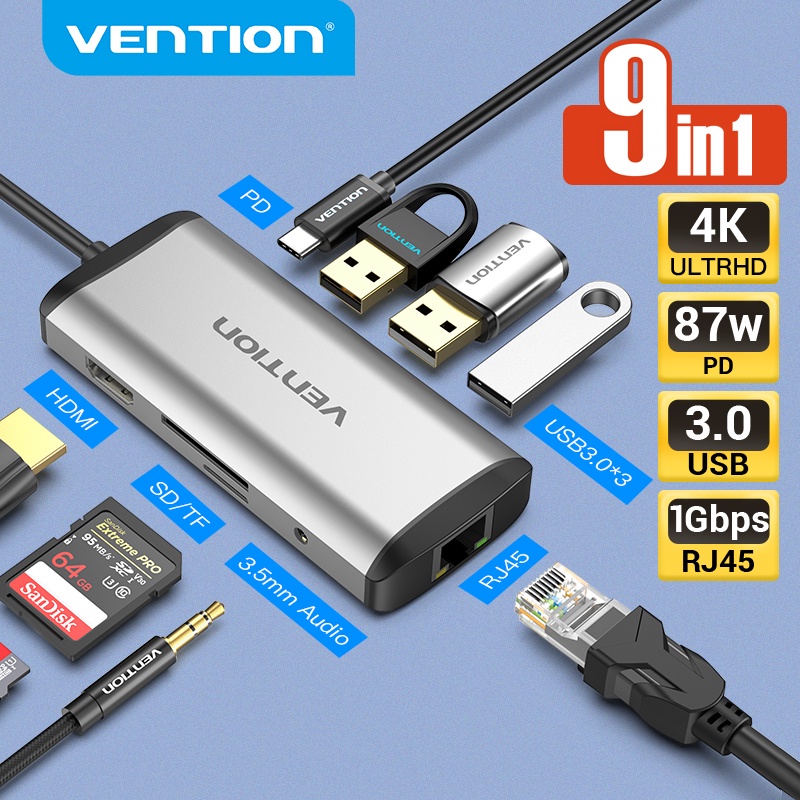 Adaptateur Ethernet Vention USB C USB 3.0 USB C vers RJ45 Lan USB HUB