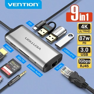 【50%off】Vention Adaptador USB C Hub 9 in 1 4K HDMI PD Charging Gigabit Ethernet 3 USB 3.0 SD/TF Card Reader For MacBook/Computer