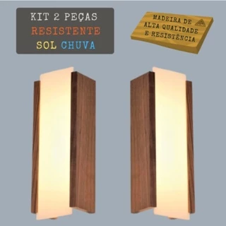 Arandela 2 Focos Luminária Madeira Rústica Resistente Sol Chuva Interna/Externa