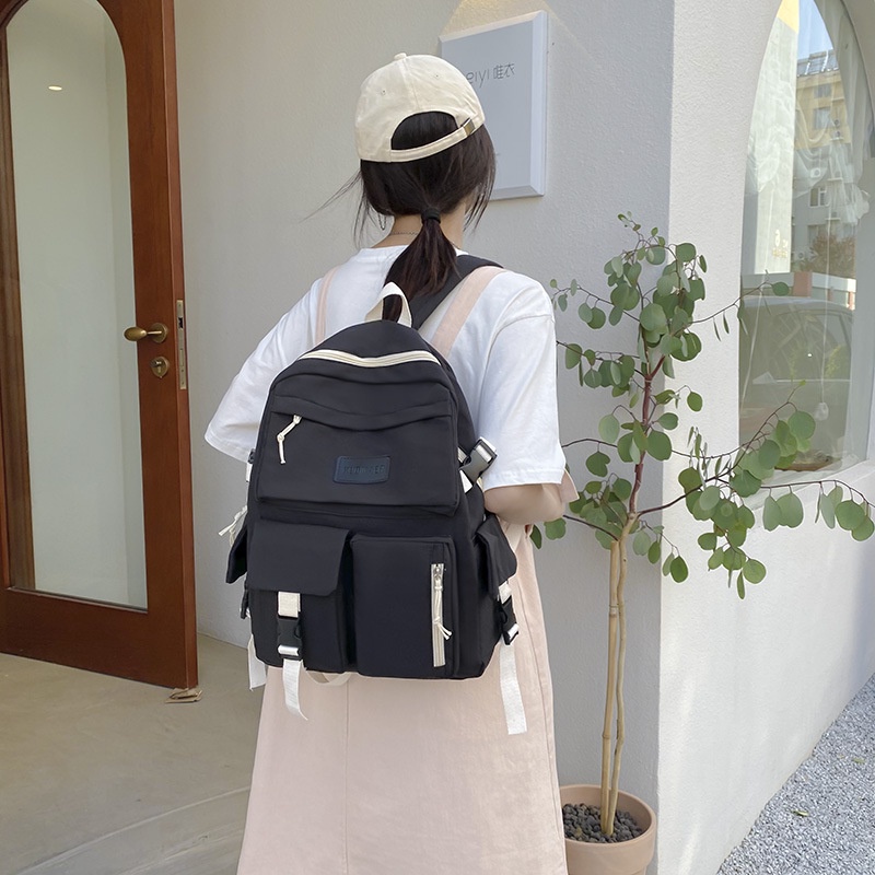 Mochila Escolar Feminina Preta Bolsa Adolescente Meninas Coreana Casual ...