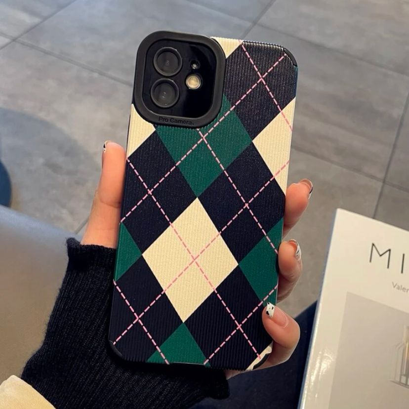 Capa Capinha Geométrico Xadrez Suéter para iPhone 7Plus 8Plus XR 11 13 13Pro Max