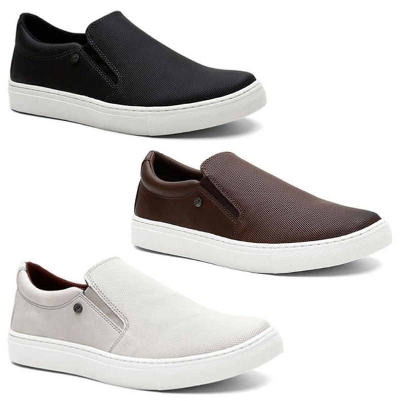 kit 3 pares sapatênis slip-on confortável