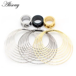 Alisouy 2PCS Parafuso De Orelha Piercing De Aço Inoxidável Tampões Em Círculo Túneis De Jóias Corporais Medidores Expansor Moda Para Mulheres