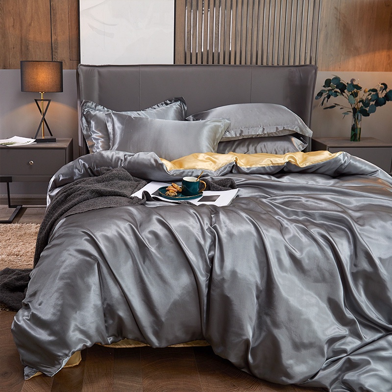 1Piece Capa De Edredom De Seda De Cor Lisa Com Acolchoada Zíper Para Todos Os Tamanhos Dupla Queen King Simples