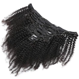 Afro Crespo Encaracolado Grampo Em Extensões Do Cabelo Humano Clipe Brasileiro 8 Pçs/Set Cor Ins Remy 8-26 Polegada 120G