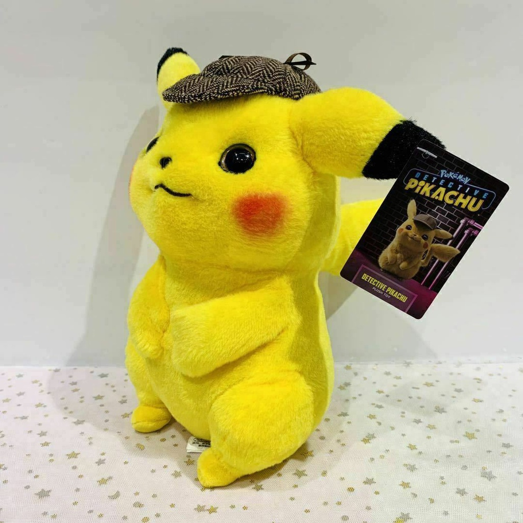 Boneco Detetive Pikachu Pelúcia 28cm Brinquedo Pokemon 467