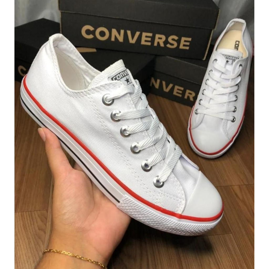 Tênis Converse All Star Branco Lona Feminino e Masculino sola baixa