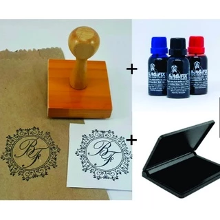 Kit Carimbo Personalizado + Almofada Carimbeira + Tinta