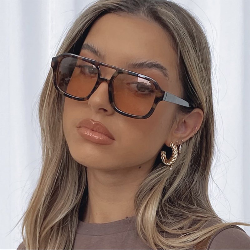 Fashion Pilot Sunglasses Women Vintage Double Bridges Yellow Lens Sunglasses Female Shades Lady UV400 Glasses Trendy Shopee Brasil