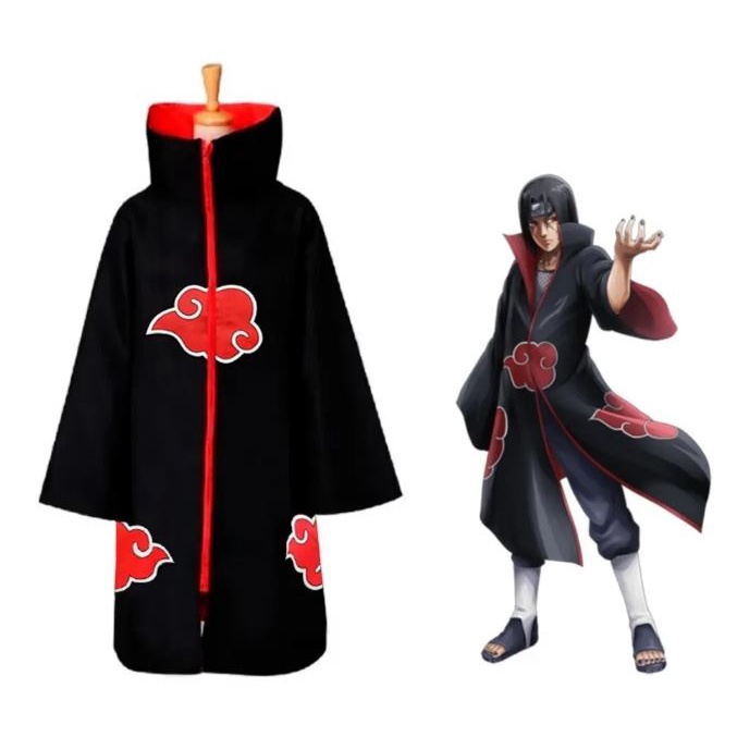 Manto Roupa Akatsuki com Máscar Tobi + 2 colares e Anel Akatsuki (P (1,40 a  1,55))