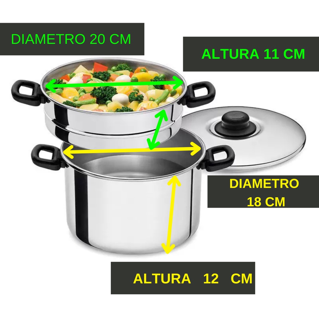 Panela Cozinha a Vapor 3,2 Litros em Alumínio Antiaderente 20 cm com Tampa  de Vidro Cinza Grafite Cozivapor - Camilo's Variedades