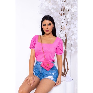 Blusa Malha Canelada Decote Franzido Lisa Rosa Claro em Promoção na Shopee  Brasil 2024