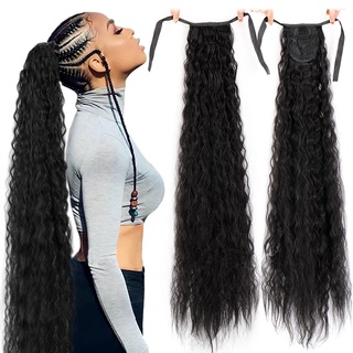 Extensões De Cabelo Kinky Culy Fake Hair De 32 " De Milho Longo Ondulado Cauda De Pônei Sintética Afro Cacheado De Fita