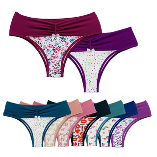 Kit Calcinhas Cós Alto Plus Size Estampada Microfibra Preço de Atacado 3 Unidades