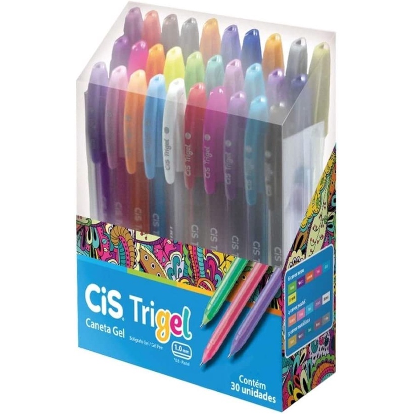 Caneta Gel Trigel 30 Cores Cis | Shopee Brasil