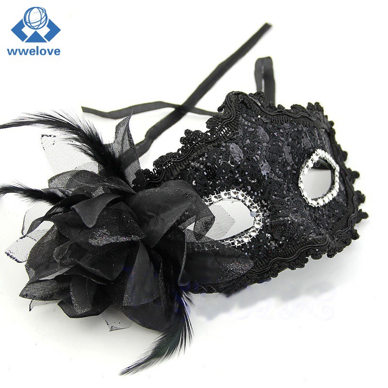 Máscara De Pena Renda Sexy Venetian Lace Feather Ball Festa