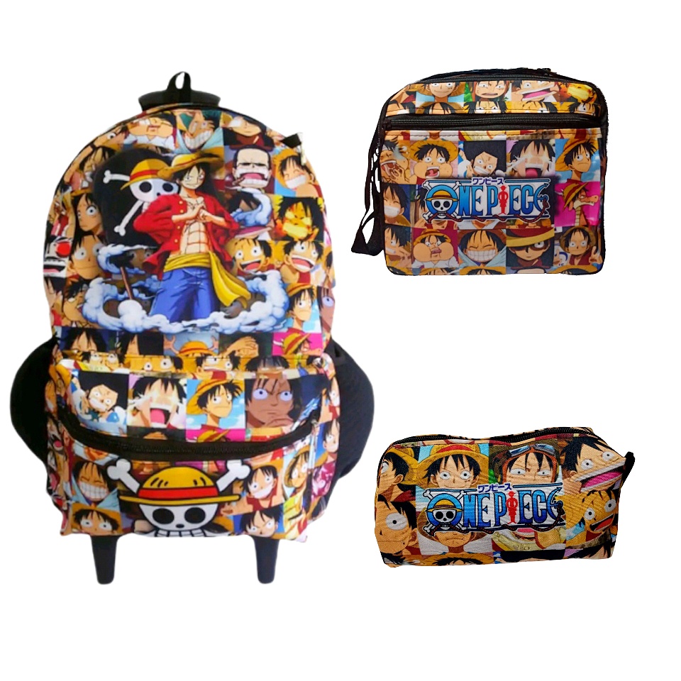 Kit mochila e estojo - One piece luffy personagem anime desenho tamanho  grande padrão escolar e viagem