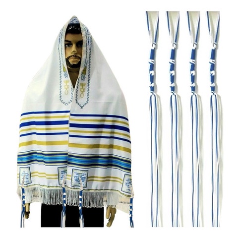 Talit Messiânico Nacional Azul Com Tzitzit Judaico | Shopee Brasil