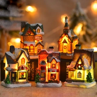 Resina LED De Natal De Luz Pequena Casa Micro Paisagem/Feliz Decoração Para Crianças Presente/2023 Ano Novo Ornamentos