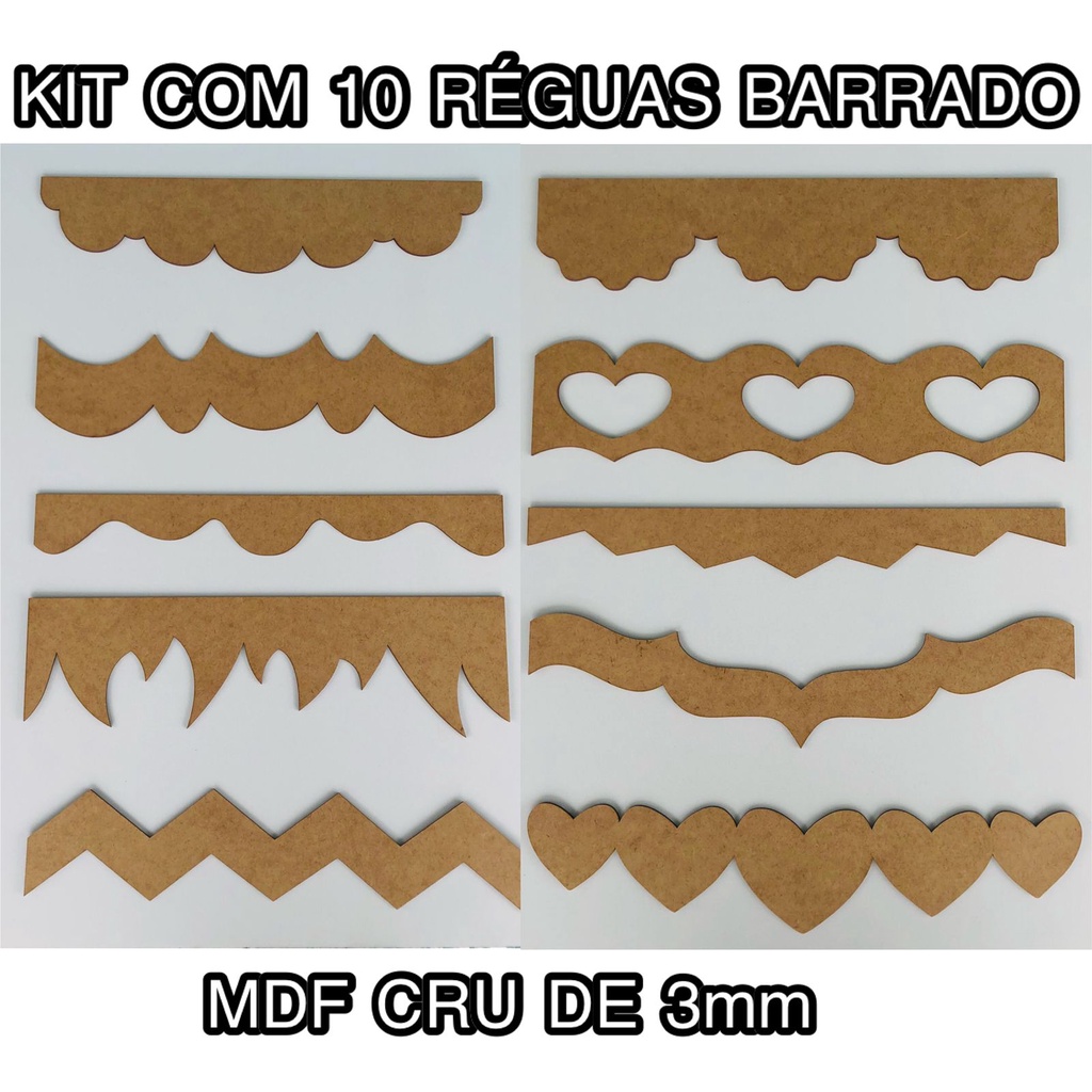 Kit 10 Régua Barrados para pachwork em mdf cru de 3mm