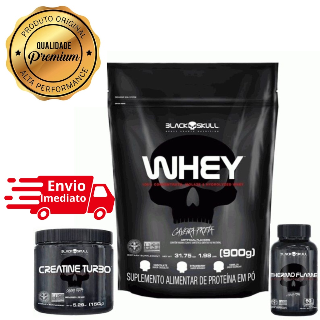 Kit Whey Protein 100 Concentrado Isolado E Hidrolizado Creatine Turbo Thermo Flame Black