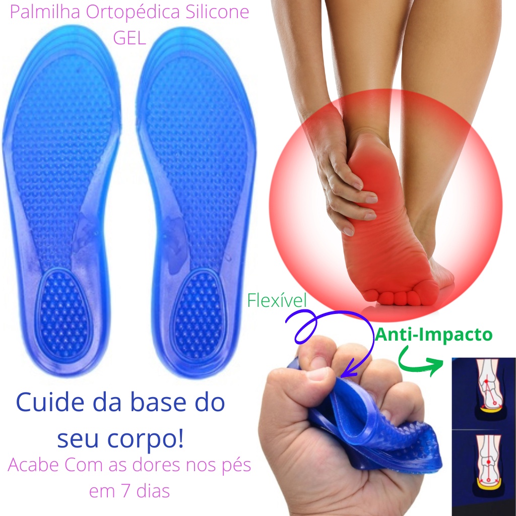 Par De Palmilha Silicone Gel Ortopédica Anti Impacto Facilite Plantar ...