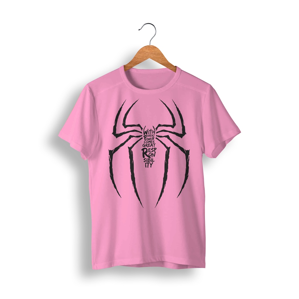 Camiseta Spider Man Tshirt Homem Aranha Logo Casual Rosa Preto