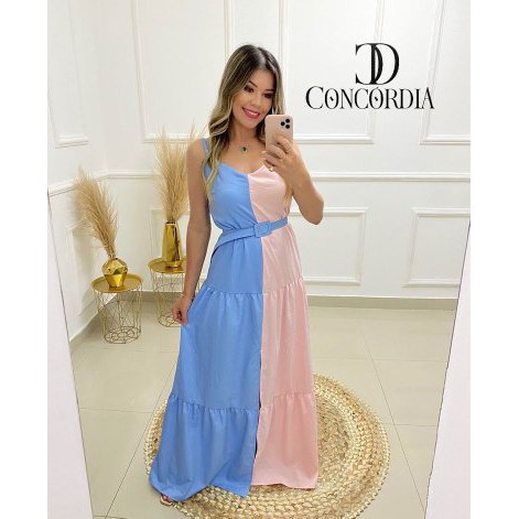 Vestido rosa best sale con azul