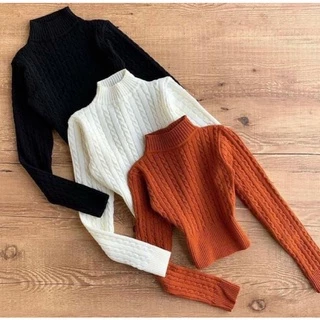 Cropped Trança Modal Tricot Blogueira Tricô Inverno Manga Longa