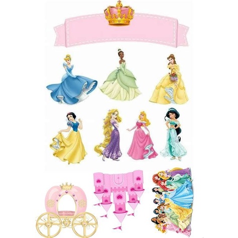 Topo de bolo princesas disney pronto para imprimir png