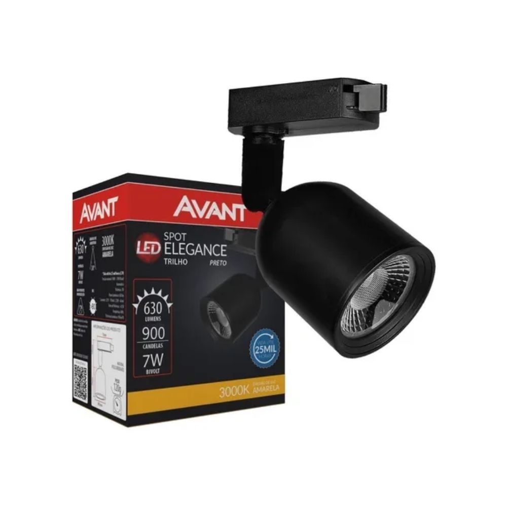 Spot Led Para Trilho Elegance Preto 7w Luz Amarela Avant Shopee Brasil