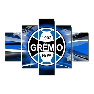 Quadro Decorativo Mosaico 5 Peças Grêmio Mdf Full Hd
