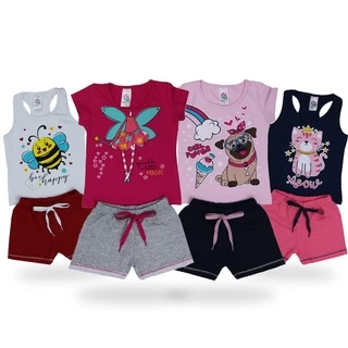 KIT 4 Conjuntos Infantil para MENINAS de 1 A 8 Anos Estampas Lindas