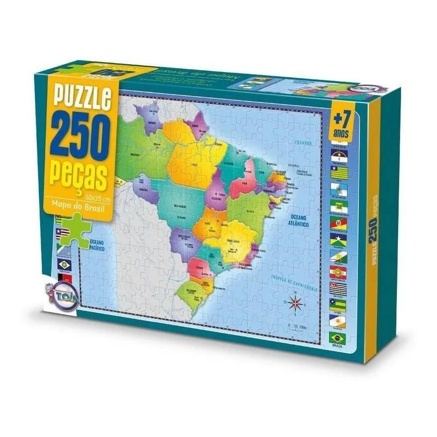Jogo Quebra Cabeça Educativo Puzzle 250 Peças Mapa Do Brasil | Shopee ...