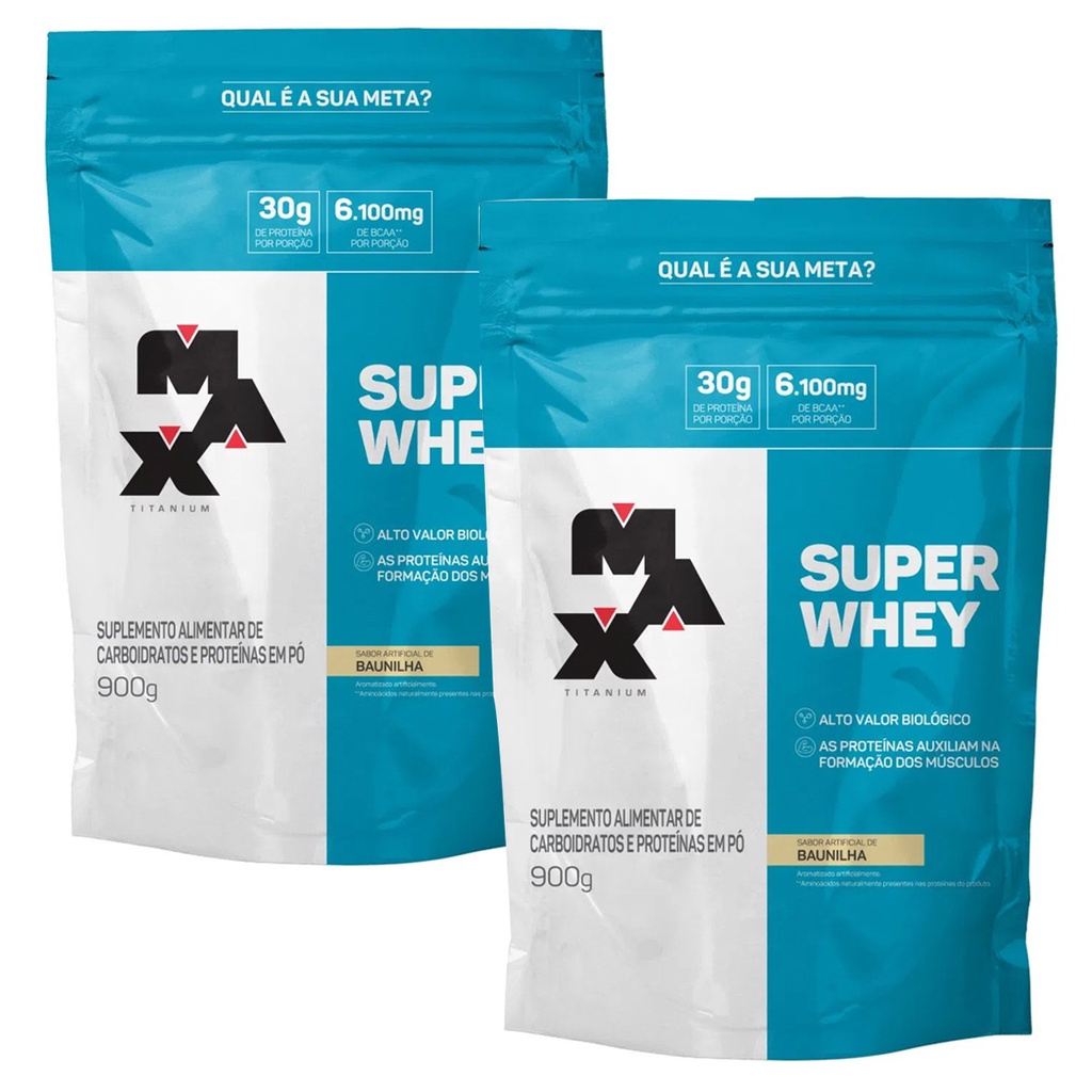 Kit 2x Super Whey Protein 900g Max Titanium – Wpc – Whey Protein Concentrado Produto original