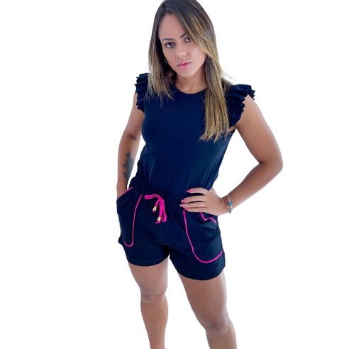Conjunto Gringa Blusa Shorts Cós Alto Moletom Moda Verão CV004