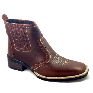 Bota Country Estilo Texana Botina Bico Quadrado Couro Legitimo Solado Costurado Botinha Cano Medio Curto Estilo Show Sertanejo Balada Cavalgada Festa Peao de Rodeio Calçado Marca Campolina Moda Modelo 3140