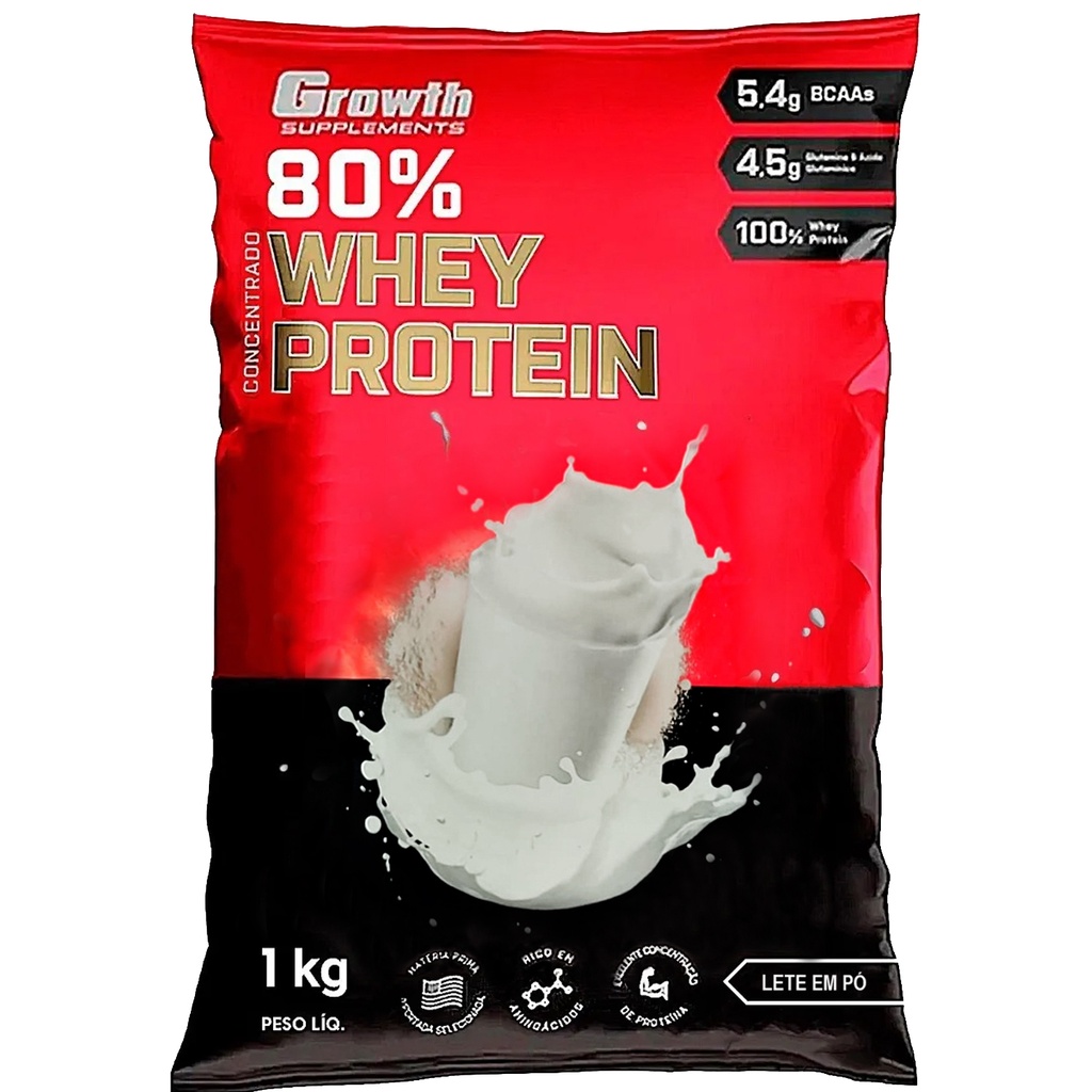 Whey Protein Leite Em Pó 80% Proteína Concentrado 1Kg Growth Suplementos Original