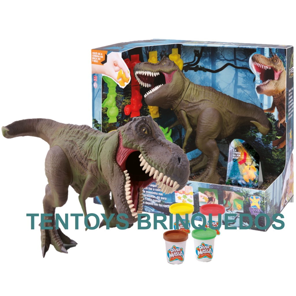 Dinossauro Rex Grande T-rex Ataca Come E Faz Cocô 35cm - Divertoys