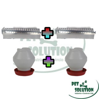 Kit 2 Bebedouros Aves , Frango, Pintos 2 L , e 2 comedouros Aves, pintos, galinha calha 30 CM.