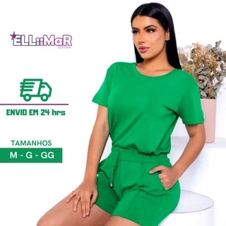 Conjunto Feminino Short e Blusa Malha Elastano Shortinho Verão Dia a Dia Moda Blogueira