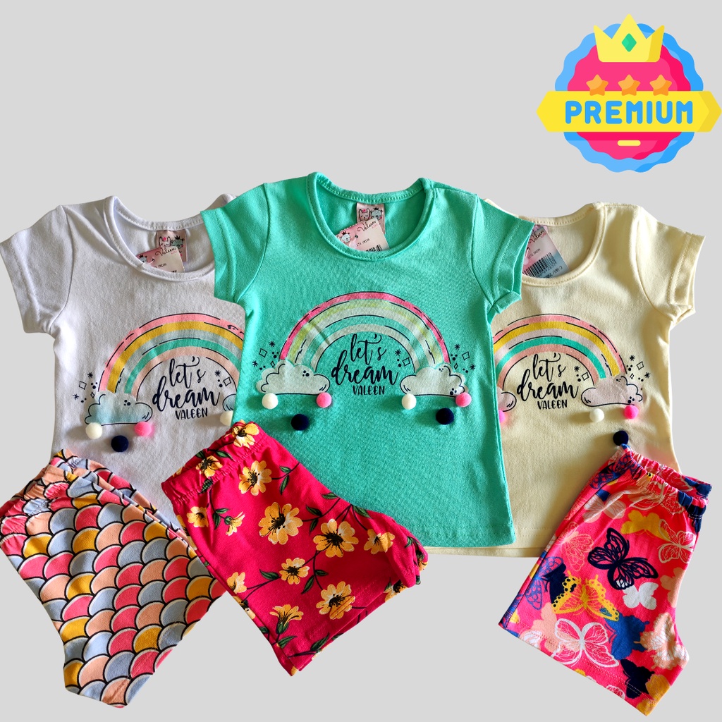 Kit 6 Peças Roupa Verão Infantil Menina Atacado 1 a 8 Atacado 3 Camisetas + 3 Shorts Feminino